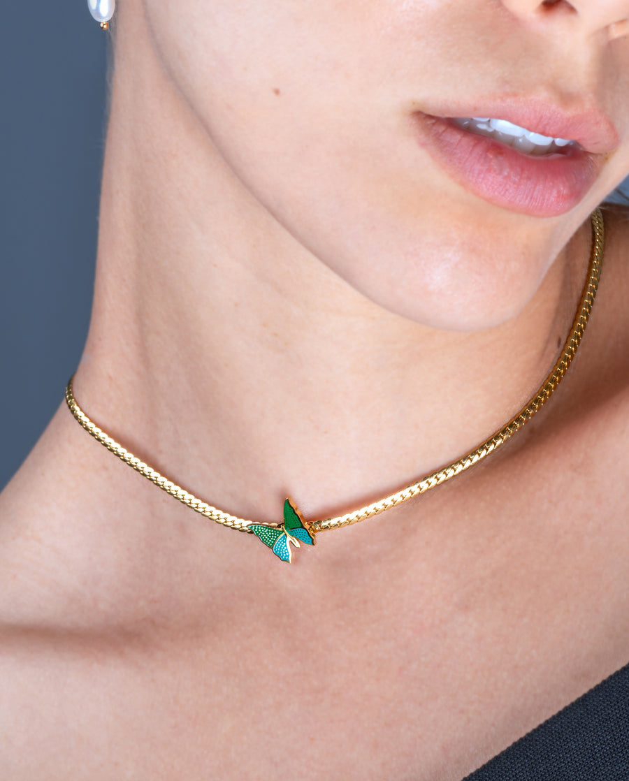Green Papillon Pendant / 18K Gold Plated