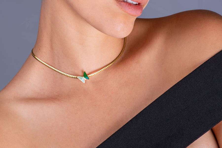 Green Papillon Pendant / 18K Gold Plated
