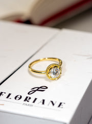 Beautiful 14k plated ring adorned with a dazzling Moissanite stone