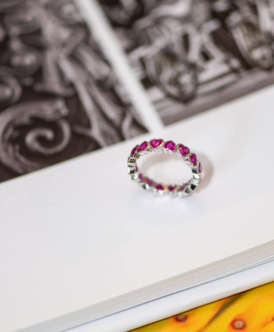 Heart Love, Ruby Gemstone Ladies Rings/ 925 Sterling Silver
