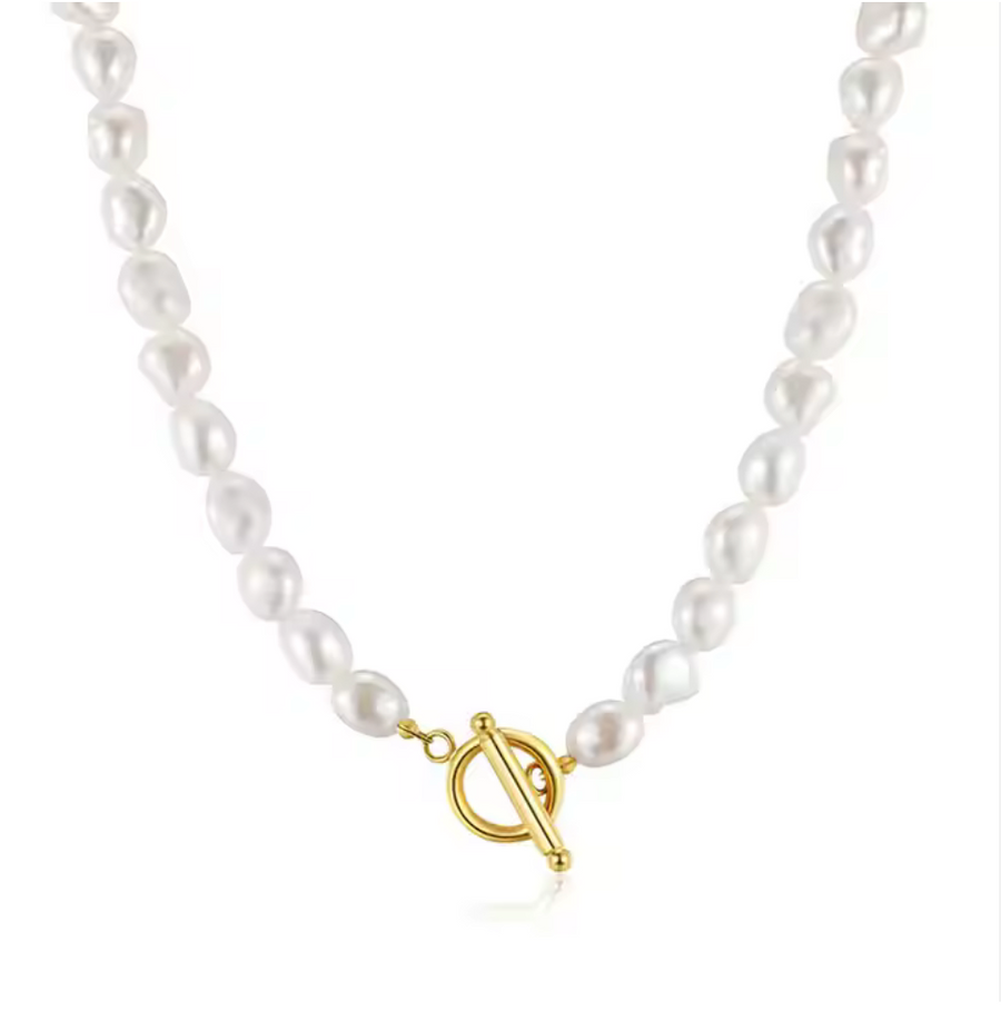 Freshwater Perl Necklace with 18K Gold Plated Accent