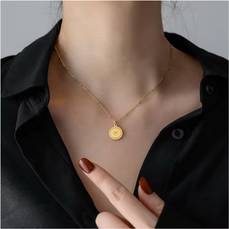 North Star Necklace & Pendant, 18k Gold Plated.