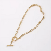 Punk 18K Gold Plated Chunky Oval Link Chain Toggle Necklace