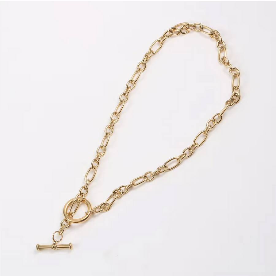 Punk 18K Gold Plated Chunky Oval Link Chain Toggle Necklace
