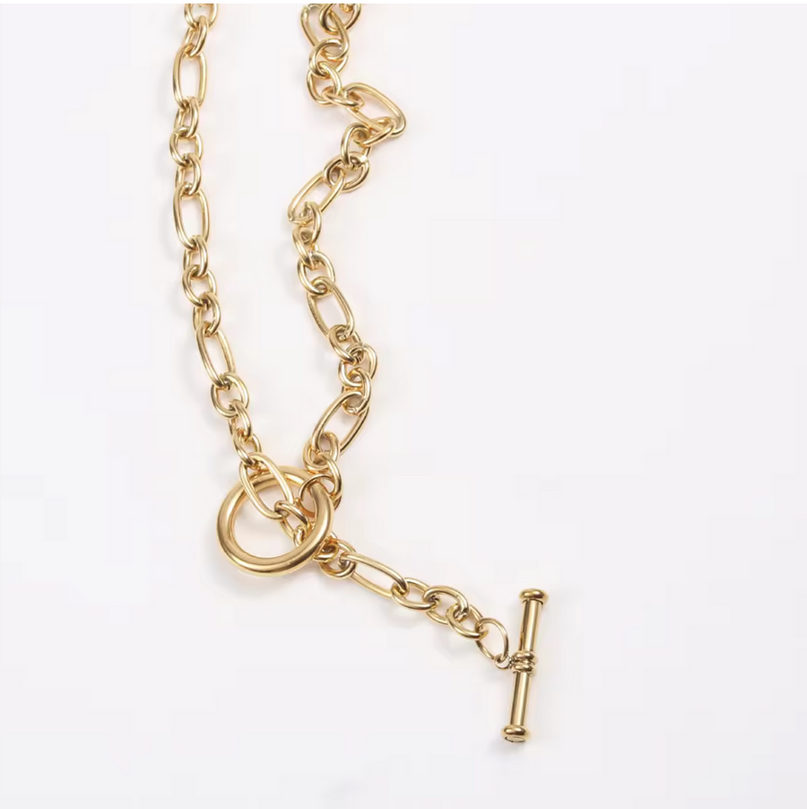 Punk 18K Gold Plated Chunky Oval Link Chain Toggle Necklace
