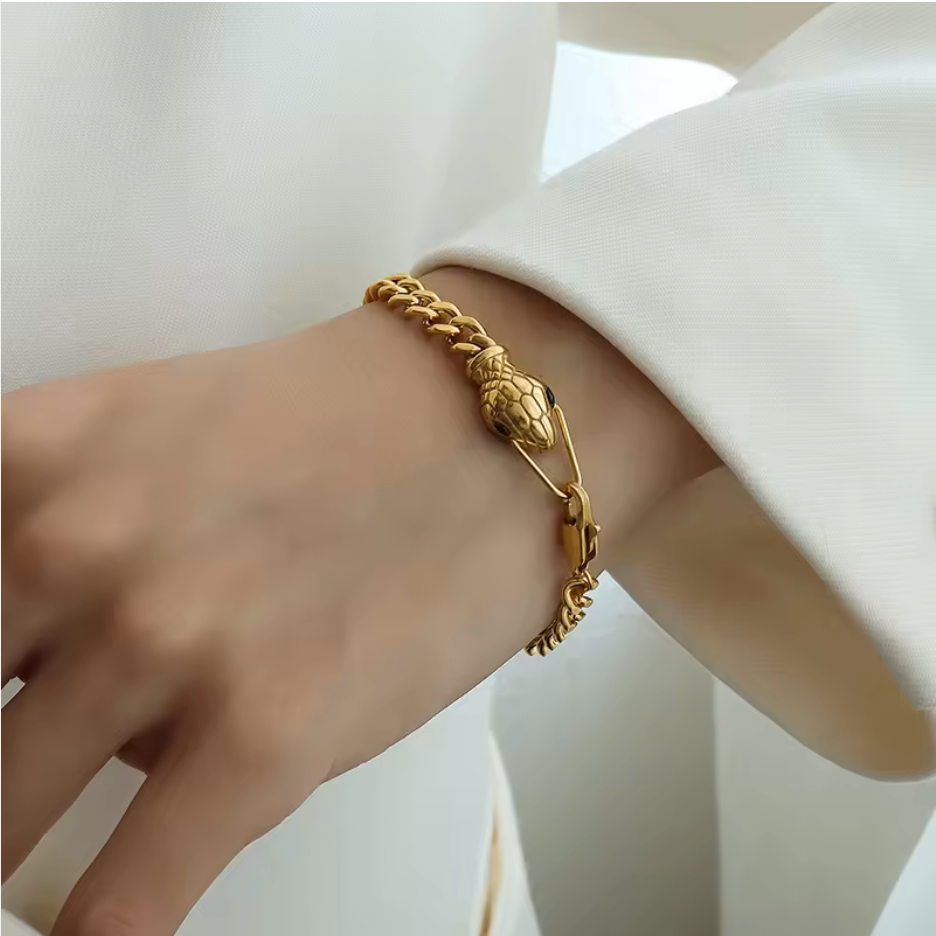 Snake Bracelet Cuban Chain, 18K Gold Plated