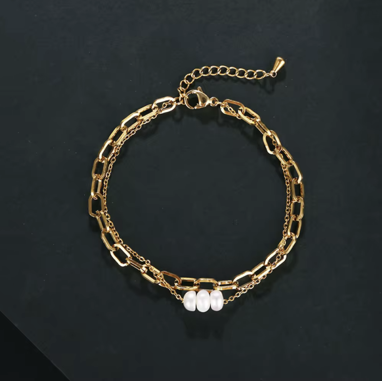 Freshwater Natural  Pearls Bracelet Set, 18K Gold Plated