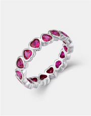 Heart Love, Ruby Gemstone Ladies Rings/ 925 Sterling Silver